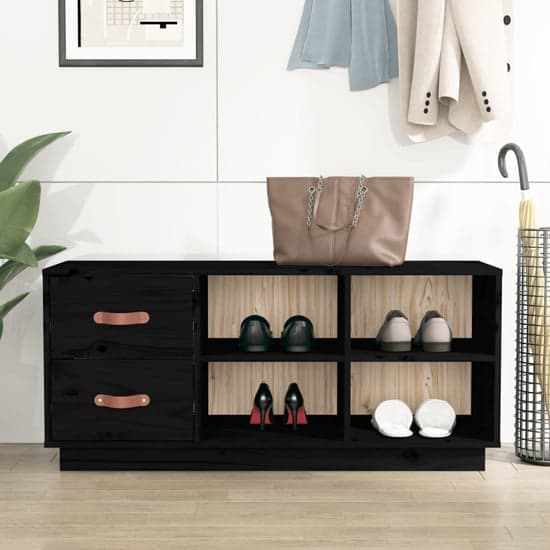 Ferrol Pinewood Shoe Storage Bench With 2 Drawers In Black_1