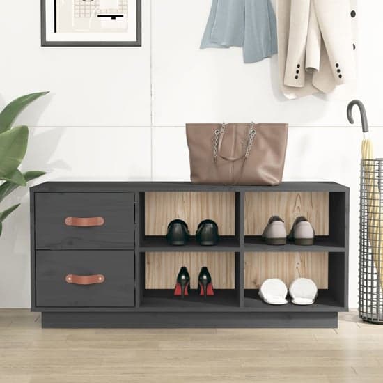 Ferrol Pinewood Shoe Storage Bench With 2 Drawers In Grey_1
