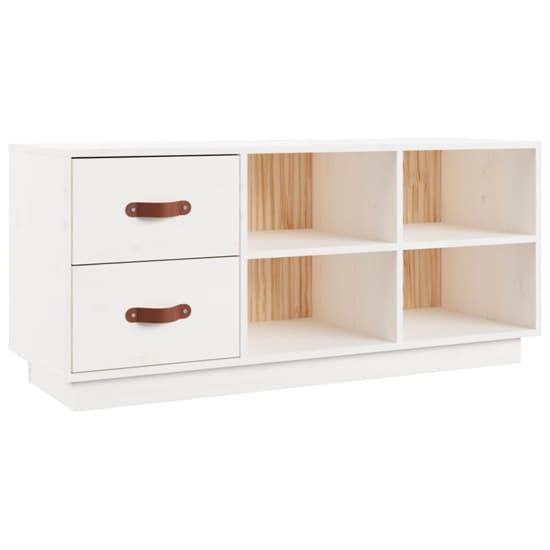 Ferrol Pinewood Shoe Storage Bench With 2 Drawers In White_3