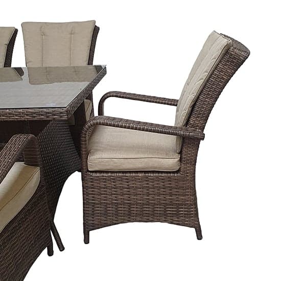 Fetsa Rectangular 150cm Dining Table With 6 Armchairs In Brown_3