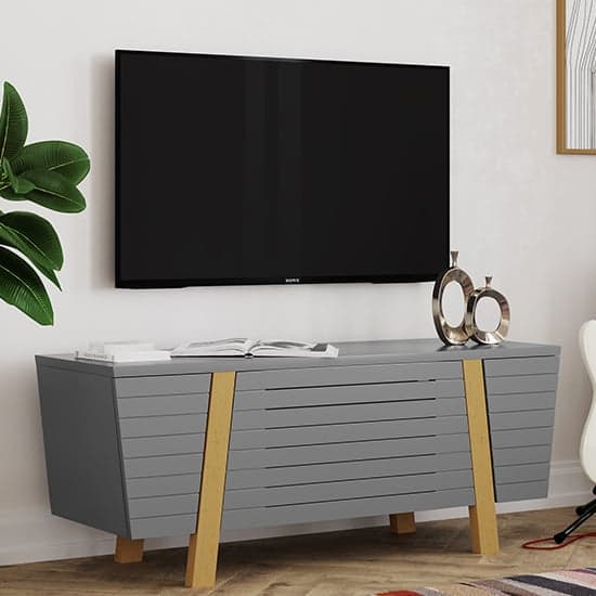 Fiditi Wooden TV Stand With 3 Doors In Oak And Grey_1
