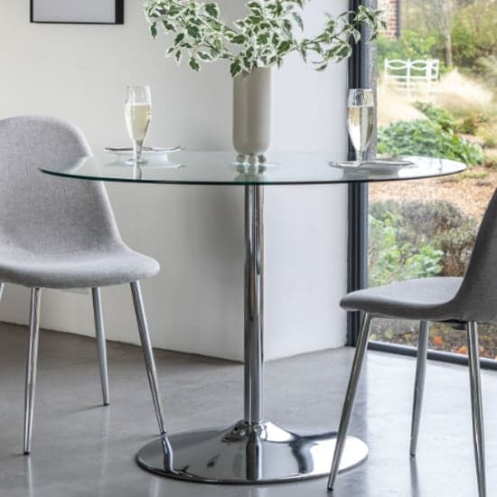 Field Round Clear Glass Dining Table With Chrome Base_1
