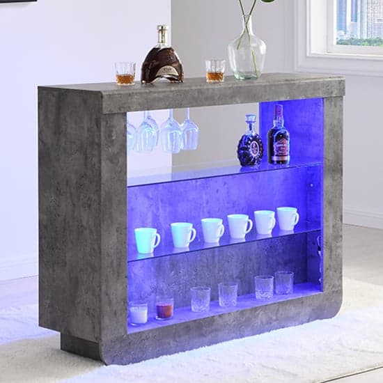 Fiesta Wooden Bar Table Unit In Concrete Effect With LED Lights_1