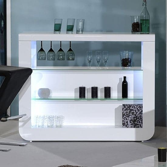 Fiesta High Gloss Bar Table Unit In White With LED Lighting_2