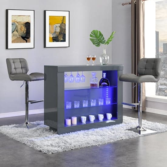 Fiesta Grey High Gloss Bar Table With 2 Candid Grey Stools_1