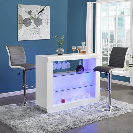 Fiesta White High Gloss Bar Table With 2 Ritz Grey White Stools_1