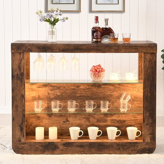 Fiesta Wooden Bar Table Unit In Rustic Oak With LED Lights_2