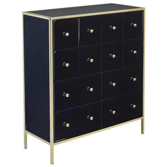 Finback Black Glass Chest Of 12 Drawers With Gold Frame_2