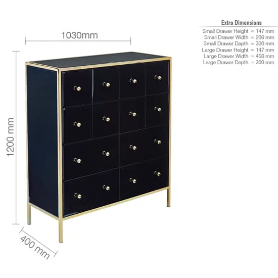 Finback Black Glass Chest Of 12 Drawers With Gold Frame_4