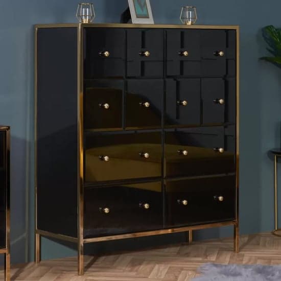 Finback Black Glass Chest Of 12 Drawers With Gold Frame_1