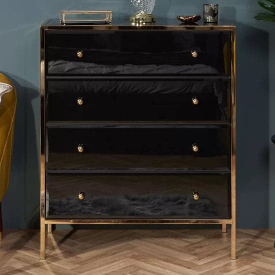 Finback Black Glass Chest Of 4 Drawers With Gold Frame_2