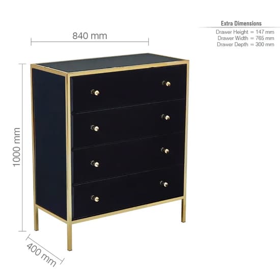 Finback Black Glass Chest Of 4 Drawers With Gold Frame_4