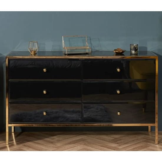 Finback Black Glass Chest Of 6 Drawers With Gold Frame_2