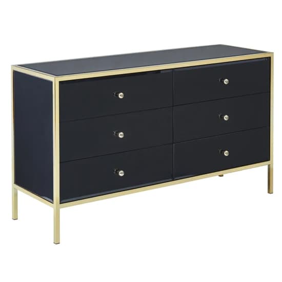 Finback Black Glass Chest Of 6 Drawers With Gold Frame_3