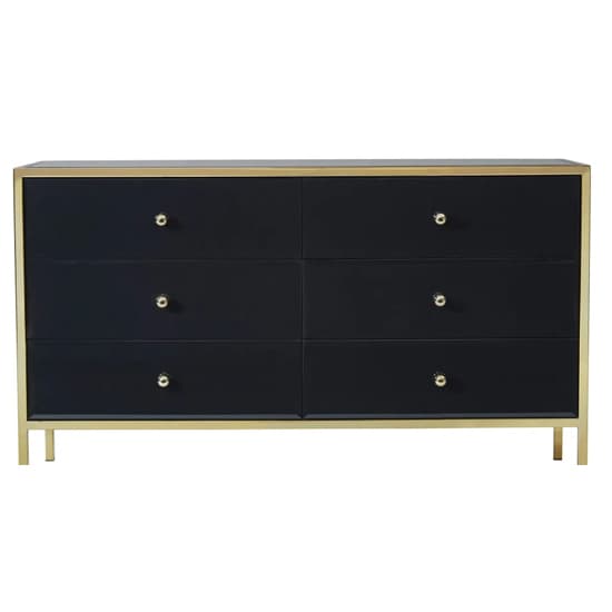 Finback Black Glass Chest Of 6 Drawers With Gold Frame_4