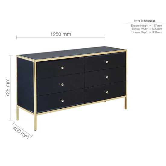 Finback Black Glass Chest Of 6 Drawers With Gold Frame_5