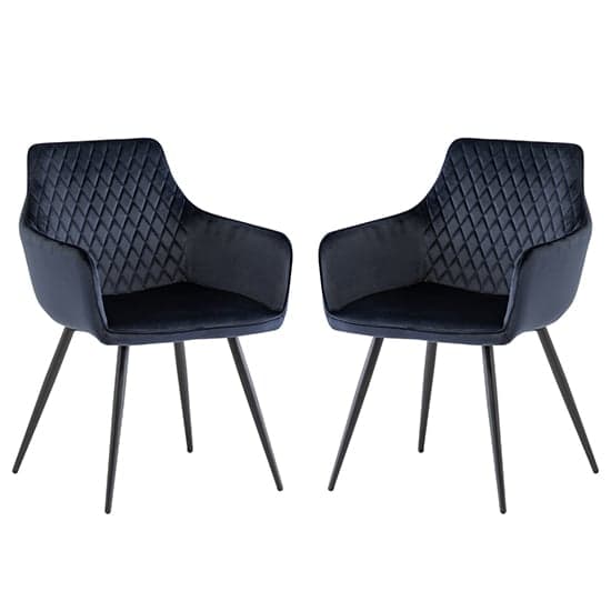 Finlay Deep Blue Velvet Fabric Dining Armchairs In Pair_1