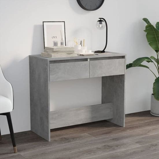 Finley Wooden Console Table With 2 Drawers In Concrete Effect_1