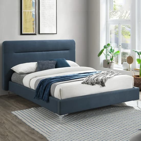Finns Fabric Double Bed In Steel Blue_1