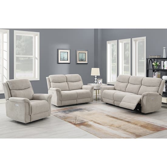 Fiona Fabric Electric Recliner 2 + 3 Seater Sofa Set In Beige_4