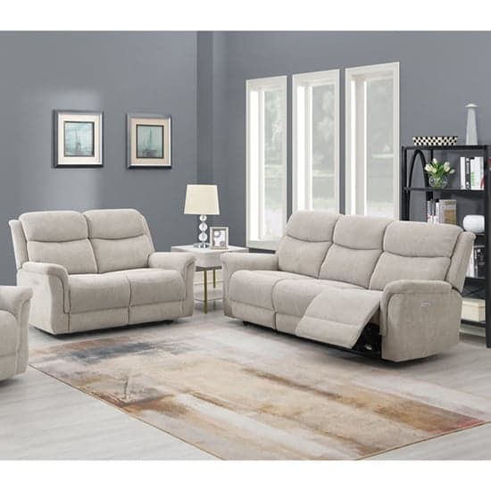 Fiona Fabric Electric Recliner 2 + 3 Seater Sofa Set In Beige_1