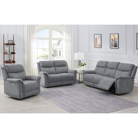 Fiona Fabric Electric Recliner 2 + 3 Seater Sofa Set In Grey_4