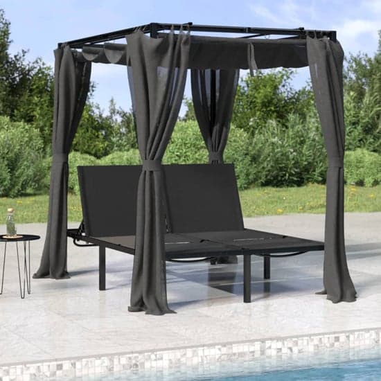 Fiona Steel Double Sun Lounger With Curtains In Anthracite_1