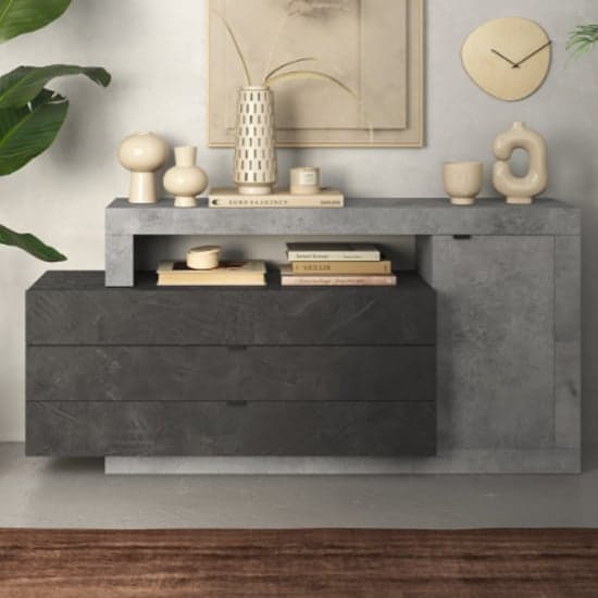 Fiora Sideboard With 1 Door 3 Drawers In Lead And Cement_1