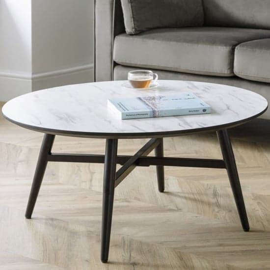 Fabiola CirMacall Marble Effect Coffee Table With Black Legs_1