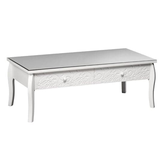 Flair Glass Top Coffee Table With 2 Drawers In White