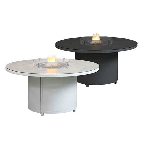 Flitwick Round 180cm Glass Dining Table With Firepit In Matt Stone_2