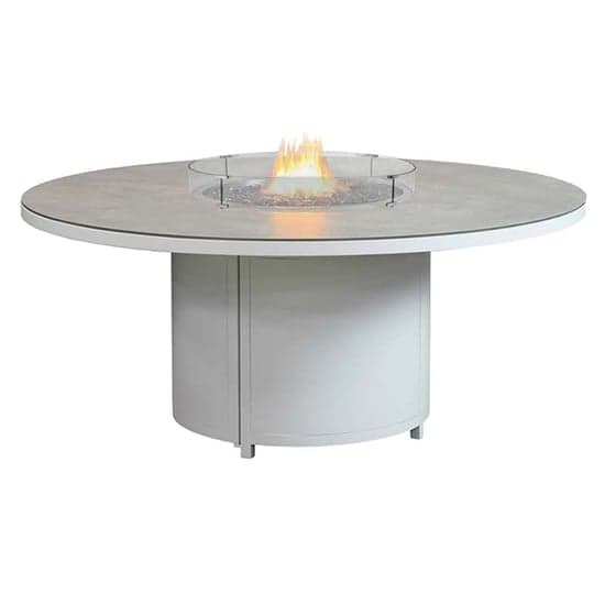Flitwick Round 180cm Glass Dining Table With Firepit In Matt Stone_1