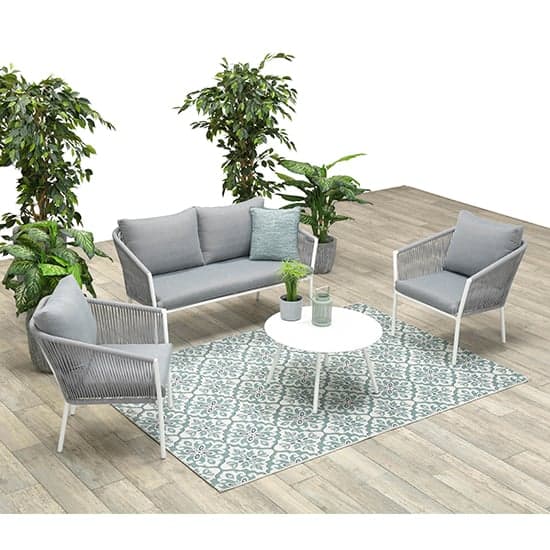 Fleao Outdoor Fabric Lounge Set With Coffee Table In Light Grey_2