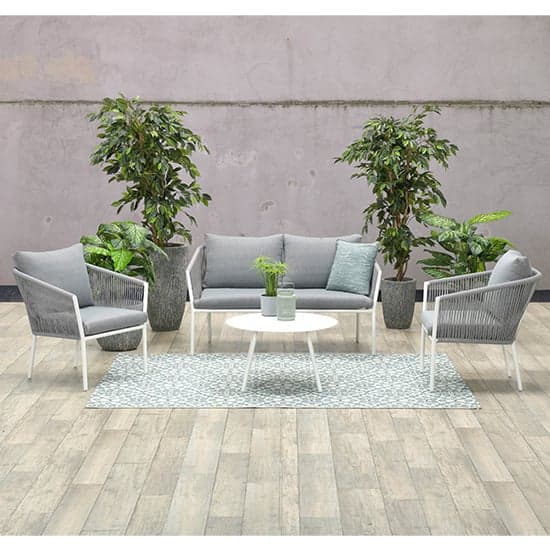 Fleao Outdoor Fabric Lounge Set With Coffee Table In Light Grey_1