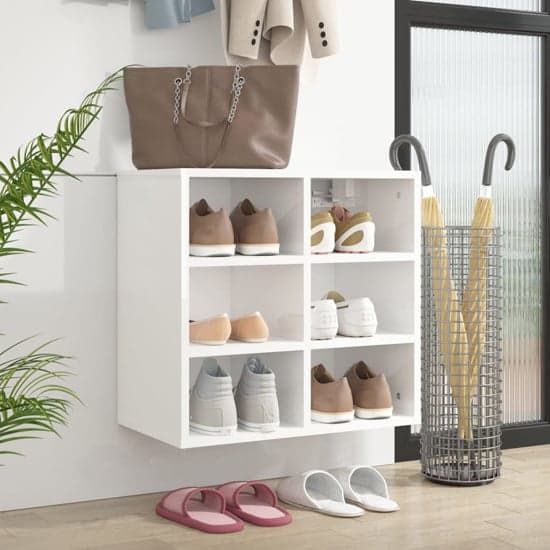 Fleta High Gloss Shoe Storage Bench With 6 Shelves In White_2