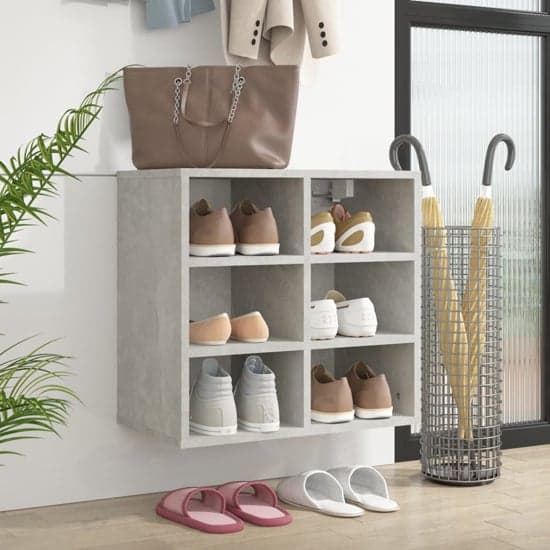 Fleta Shoe Storage Bench With 6 Shelves In Concrete Effect_2