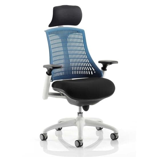 Flex Task Headrest Office Chair In White Frame With Blue Back_1