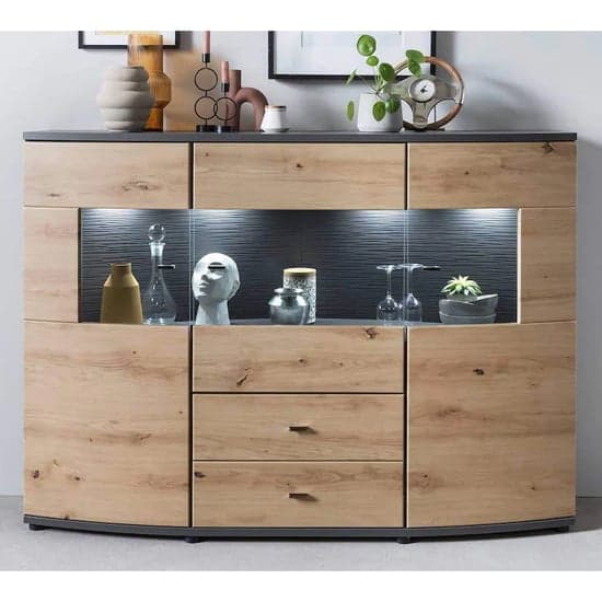 Flint Wooden Display Cabinet In Artisan Oak With LED Lighting_2