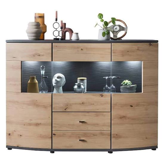 Flint Wooden Display Cabinet In Artisan Oak With LED Lighting_3