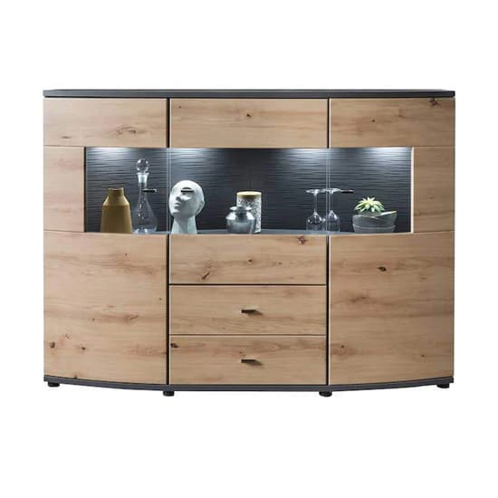 Flint Wooden Display Cabinet In Artisan Oak With LED Lighting_4