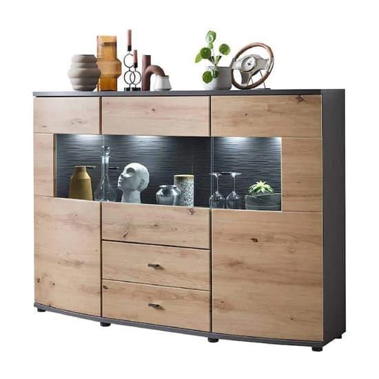 Flint Wooden Display Cabinet In Artisan Oak With LED Lighting_5