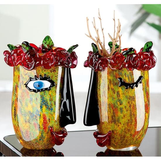 Flora Glass Set Of 2 Decorative Vase In Multicolor