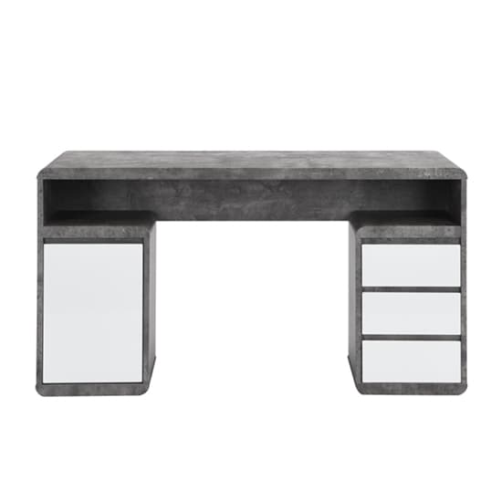 Florentine Gloss Computer Desk In White And Concrete Effect_4