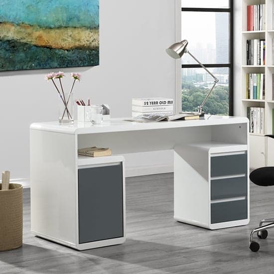 Florentine High Gloss Computer Desk In White And Grey