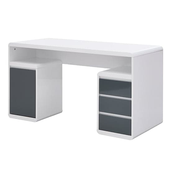 Florentine High Gloss Computer Desk In White And Grey_4