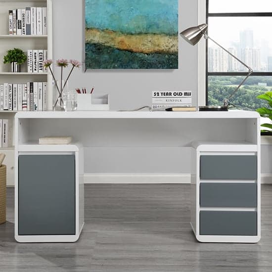 Florentine High Gloss Computer Desk In White And Grey_2