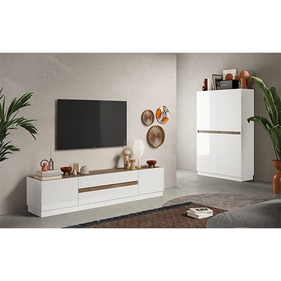 Flores High Gloss Highboard With 4 Doors In White And Dark Oak_2