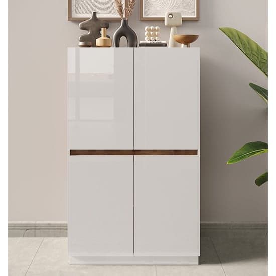 Flores High Gloss Highboard With 4 Doors In White And Dark Oak_1
