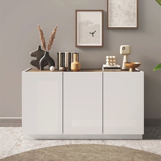Flores High Gloss Sideboard With 3 Doors In White And Dark Oak_1