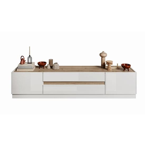 Flores High Gloss TV Stand 2 Doors 2 Drawers In White Light Oak_2